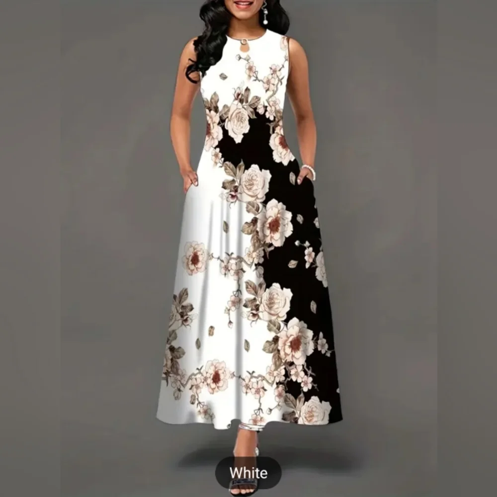 White & black floral print Maxi dress size 2XL new in package - Picture 1 of 17